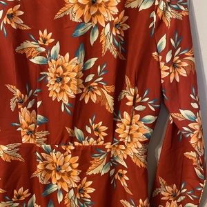 Tropical long sleeve mini dress with open back